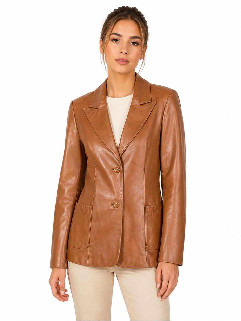 Vintage A&S Selection Camel/Cognac Brown shade Genuine Leather Blazer Jacket